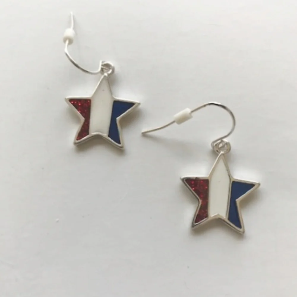 Patriotic Star Earrings Hand Painted Metal New